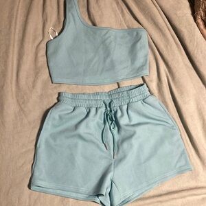 Teal two piece beach vacation leisure set
